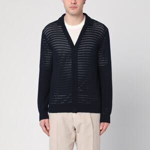 Roberto Collina Italian Navy Blue Perforated Knit Cardigan Sweater Size XL